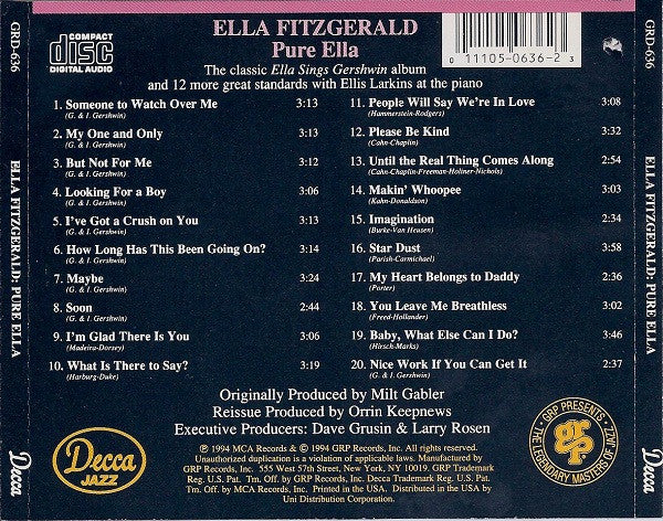 Ella Fitzgerald : Pure Ella (CD, Comp, RE, RM)