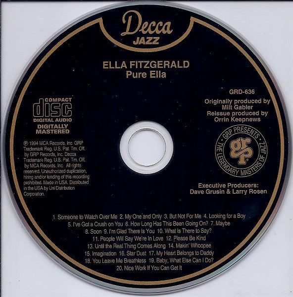 Ella Fitzgerald : Pure Ella (CD, Comp, RE, RM)