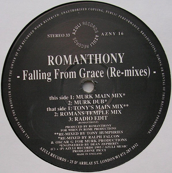 Romanthony : Falling From Grace (Re-Mixes) (12", Ltd)