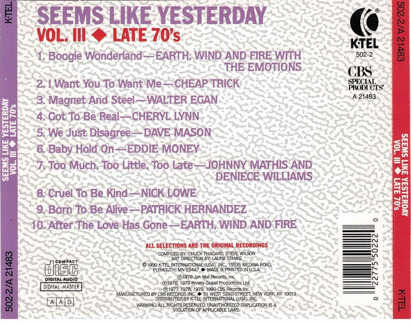 Various : Seems Like Yesterday Vol. III - Late 70's (CD, Comp)