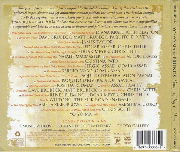 Yo-Yo Ma & Friends* : Songs Of Joy & Peace (CD, Album, Dlx,   + DVD, NTSC)