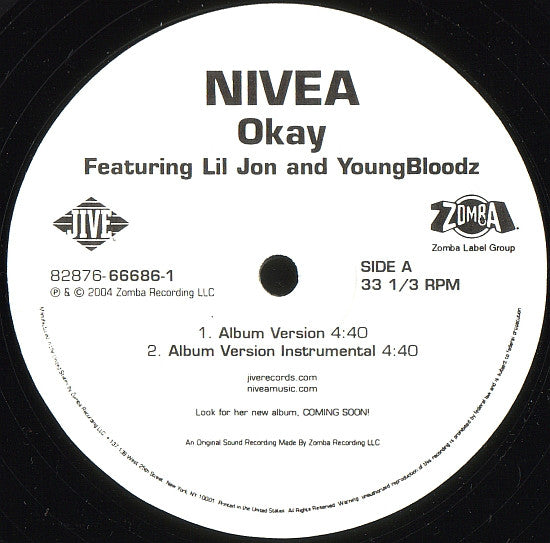 Nivea Featuring Lil Jon* And YoungBloodZ : Okay (12")