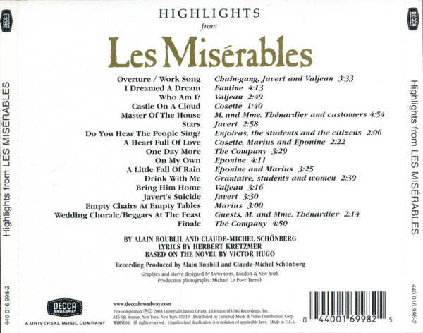 Alain Boublil And Claude-Michel Schönberg : Highlights From Les Misérables (CD, Album, Comp)