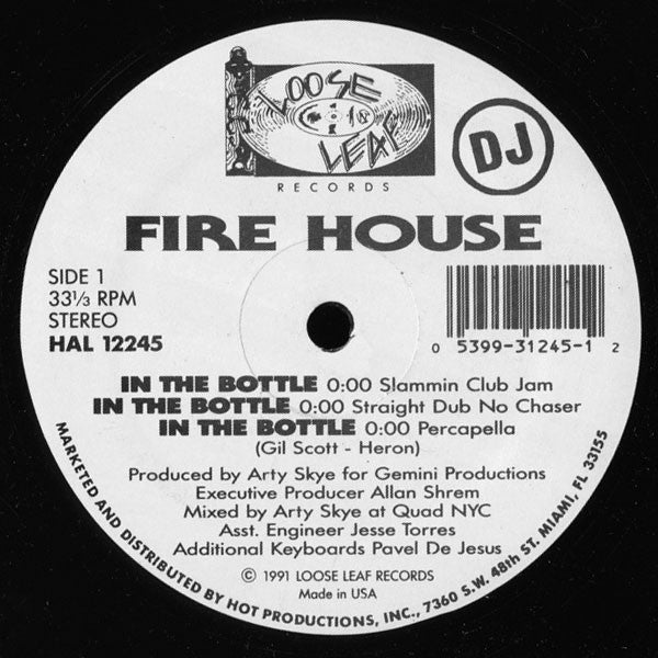 Fire House : In The Bottle (12", Promo)
