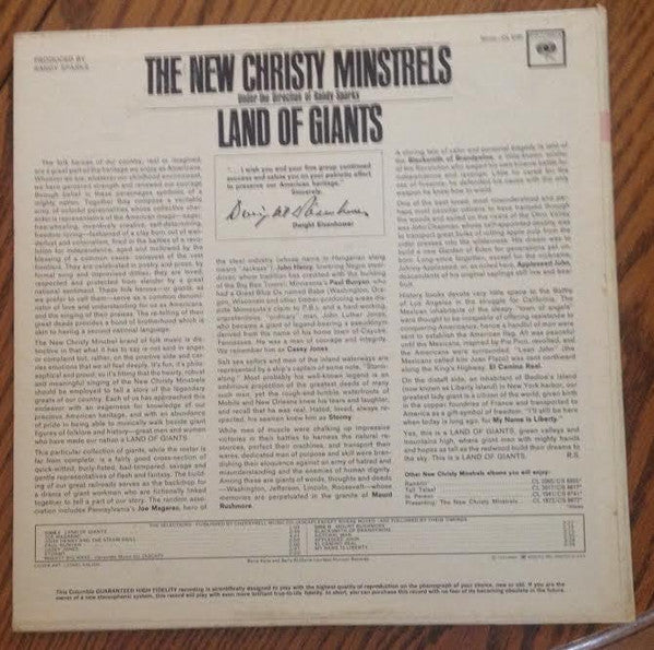 The New Christy Minstrels Under The Direction Of Randy Sparks : Land Of Giants (LP, Album, Mono)