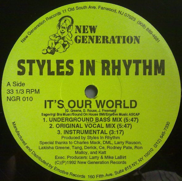 Styles In Rhythm : It's Our World (12")