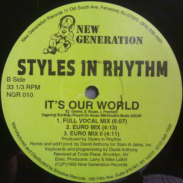 Styles In Rhythm : It's Our World (12")