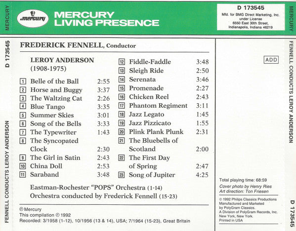 Frederick Fennell : Frederick Fennell Conducts Leroy Anderson (CD, Comp, Club)