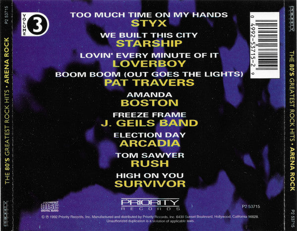 Various : The 80's Greatest Rock Hits Volume 3 Arena Rock (CD, Comp, RE)