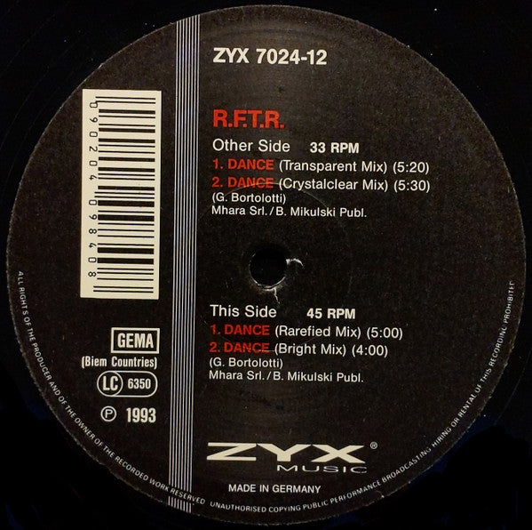 R.F.T.R. : Dance (12", Maxi)