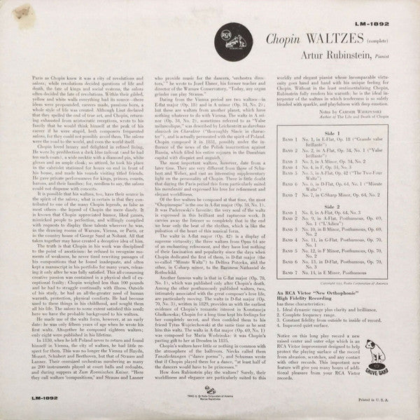 Chopin*, Rubinstein* : Chopin Waltzes (Complete) (LP, Album)