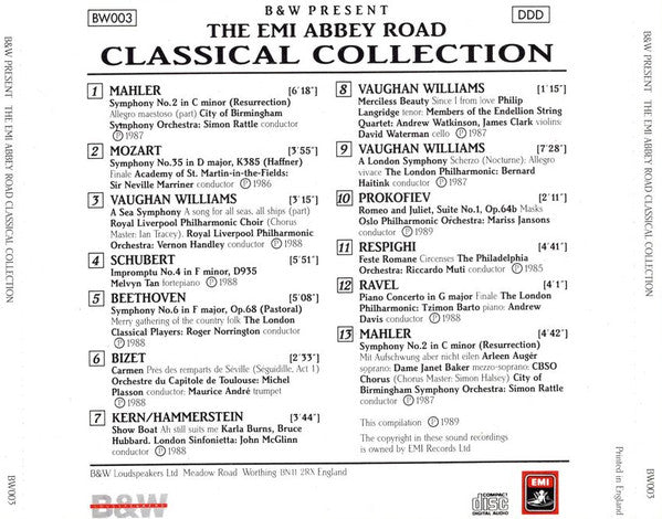 Various : B&W Present The EMI Abbey Road Classical Collection (CD, Comp)