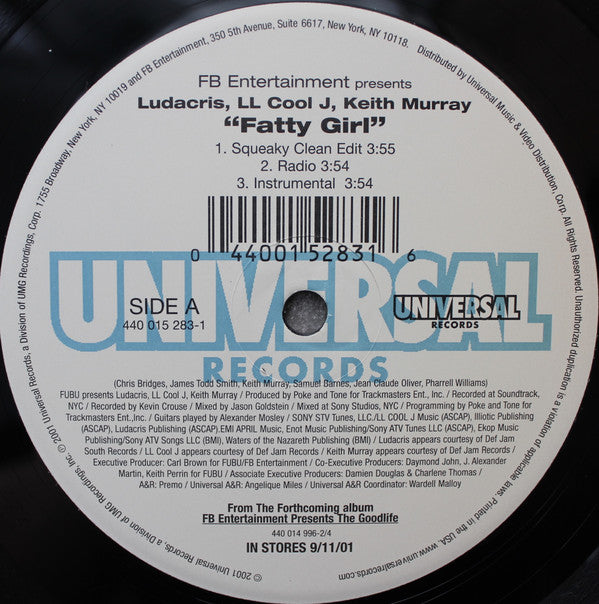 FB Entertainment Presents Ludacris, LL Cool J, Keith Murray : Fatty Girl (12", Single)