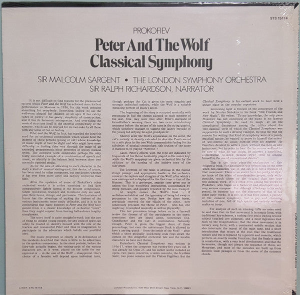 Prokofiev*, Sir Malcolm Sargent, London Symphony Orchestra, Sir Ralph Richardson* : Peter And The Wolf / Classical Symphony (LP, Album, RE)