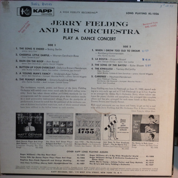 Jerry Fielding And His Orchestra* : Jerry Fielding And His Orchestra Play A Dance Concert (LP)