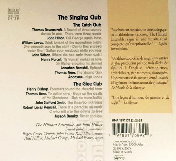 The Hilliard Ensemble : The Singing Club (CD, RE)