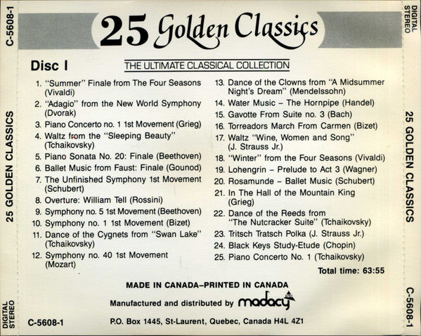Unknown Artist : 25 Golden Classics Vol. 1 - The Ultimate Classical Collection (CD, Comp)