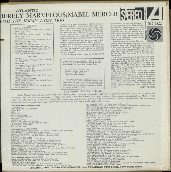 Mabel Mercer : Merely Marvelous (LP, Mono, RE)