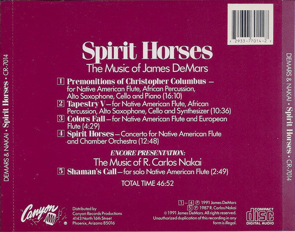 DeMars* & Nakai* : Spirit Horses (Concerto For Native American Flute And Chamber Orchestra) (CD, Album)