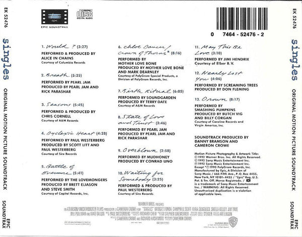 Various : Singles (Original Motion Picture Soundtrack) (CD, Comp, Pit)