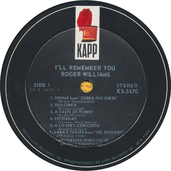 Roger Williams (2) : I'll Remember You (LP, Album, Ind)