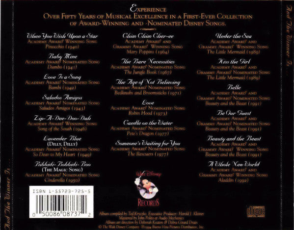 Various : And The Winner Is... A Collection Of Honored Disney Classic Songs (CD, Comp)