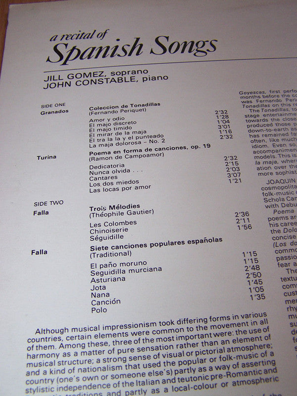 Granados*, Falla*, Turina*, Jill Gomez, John Constable : A Recital Of Spanish Songs (LP)