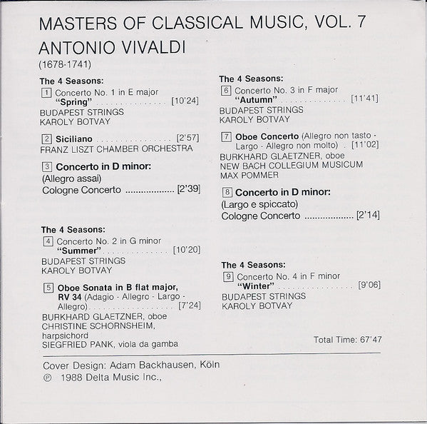 Vivaldi* : Masters Of Classical Music, Vol.7: Vivaldi (CD, Comp, RE)