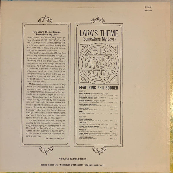 The Brass Ring Featuring Phil Bodner : Lara's Theme  (LP, Album, Mono)