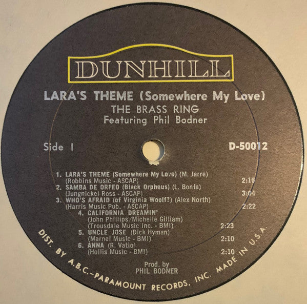 The Brass Ring Featuring Phil Bodner : Lara's Theme  (LP, Album, Mono)