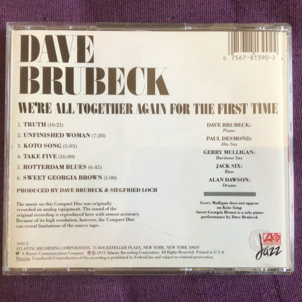 Dave Brubeck, Gerry Mulligan, Paul Desmond, Alan Dawson, Jack Six : We're All Together Again For The First Time (CD, Album, RE)