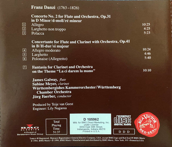 Danzi*, James Galway, Sabine Meyer : Danzi (CD, Album, Club)