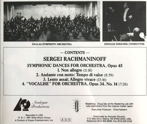 Rachmaninoff*, Dallas Symphony*, Donald Johanos : Symphonic Dances / Vocalise (CD, RE)