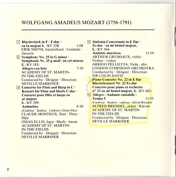 Wolfgang Amadeus Mozart, Academy Of St. Martin-in-the-Fields* / Neville Marriner* : The Best Of Wolfgang Amadeus Mozart (CD, Comp)
