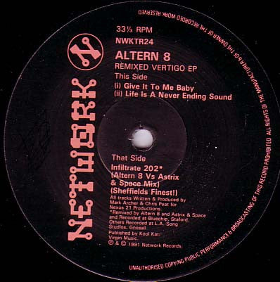 Altern 8 : Remixed Vertigo EP (12", EP)