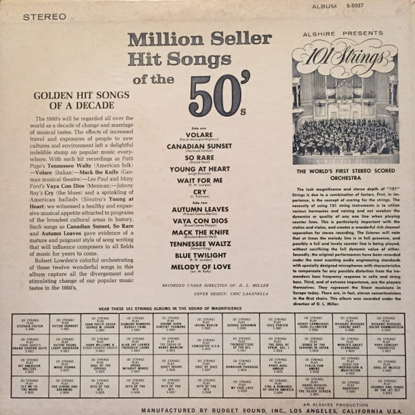 101 Strings : Million Seller Hit Songs Of The 50's (LP, Album)