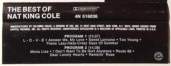 Nat King Cole : The Best Of Nat King Cole (Cass, Comp, Club, RE, CRC)