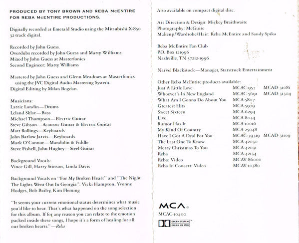 Reba McEntire : For My Broken Heart (Cass, Album)
