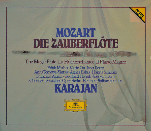 Mozart*, Karajan*, Edith Mathis, Karin Ott, Janet Perry, Anna Tomowa-Sintow, Agnes Baltsa, Hanna Schwarz, Francisco Araiza, Gottfried Hornik, José van Dam, Chor der Deutschen Oper Berlin, Berliner Philharmoniker, Karajan* : Die Zauberflöte  = The Magic Flute = La Flûte Enchantée = Il Flauto Magico (3xCD, Album, Pol + Box, Sli)