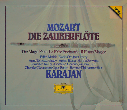Mozart*, Karajan*, Edith Mathis, Karin Ott, Janet Perry, Anna Tomowa-Sintow, Agnes Baltsa, Hanna Schwarz, Francisco Araiza, Gottfried Hornik, José van Dam, Chor der Deutschen Oper Berlin, Berliner Philharmoniker, Karajan* : Die Zauberflöte  = The Magic Flute = La Flûte Enchantée = Il Flauto Magico (3xCD, Album, Pol + Box, Sli)