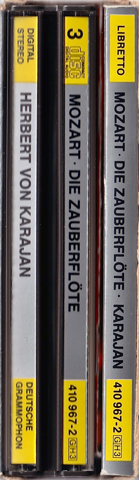 Mozart*, Karajan*, Edith Mathis, Karin Ott, Janet Perry, Anna Tomowa-Sintow, Agnes Baltsa, Hanna Schwarz, Francisco Araiza, Gottfried Hornik, José van Dam, Chor der Deutschen Oper Berlin, Berliner Philharmoniker, Karajan* : Die Zauberflöte  = The Magic Flute = La Flûte Enchantée = Il Flauto Magico (3xCD, Album, Pol + Box, Sli)