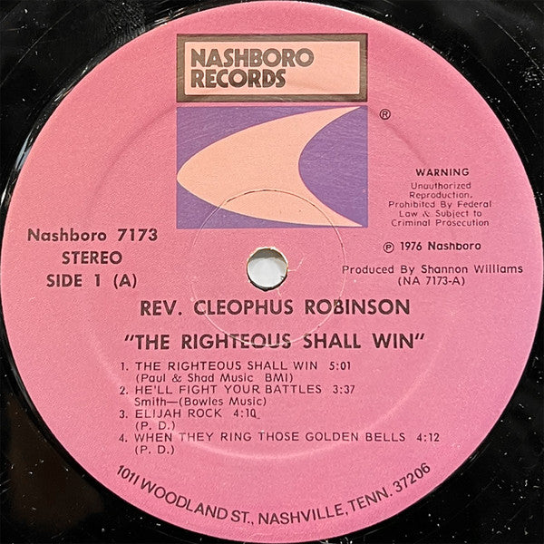 Reverend Cleophus Robinson : The Righteous Shall Win (LP, Album)
