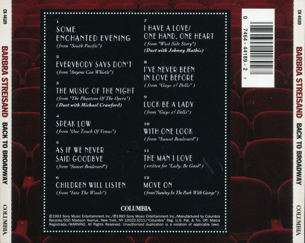 Barbra* : Back To Broadway (CD, Album)