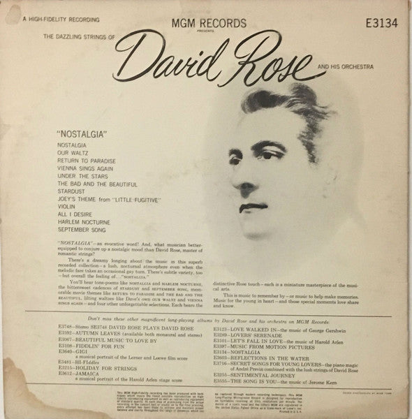 David Rose And His Orchestra* : Nostalgia (LP, Album, RP)