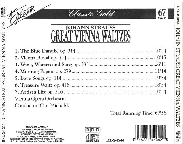 Johann Strauss* - Vienna Opera Orchestra* - Conductor: Carl Michalski : Great Vienna Waltzes (CD, Album)
