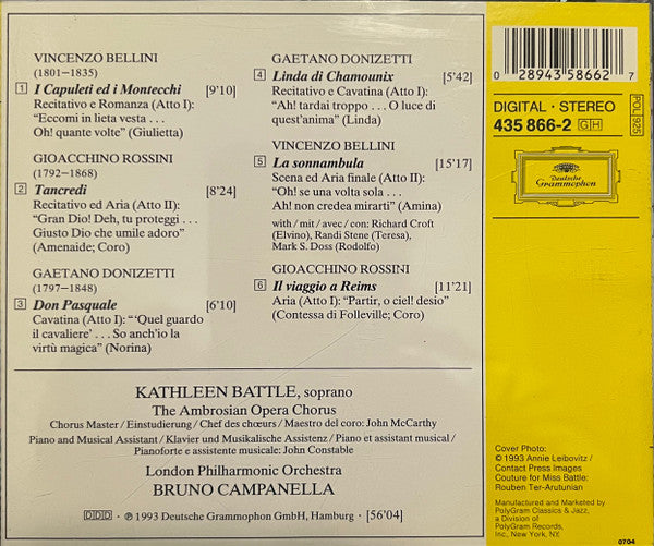 Kathleen Battle, London Philharmonic Orchestra, Bruno Campanella : Bel Canto (Kathleen Battle Sings Italian Opera Arias) (CD, Album)