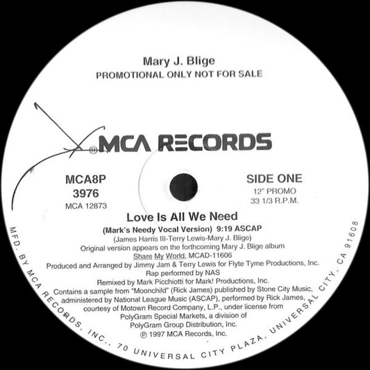 Mary J. Blige : Love Is All We Need (12", Promo)