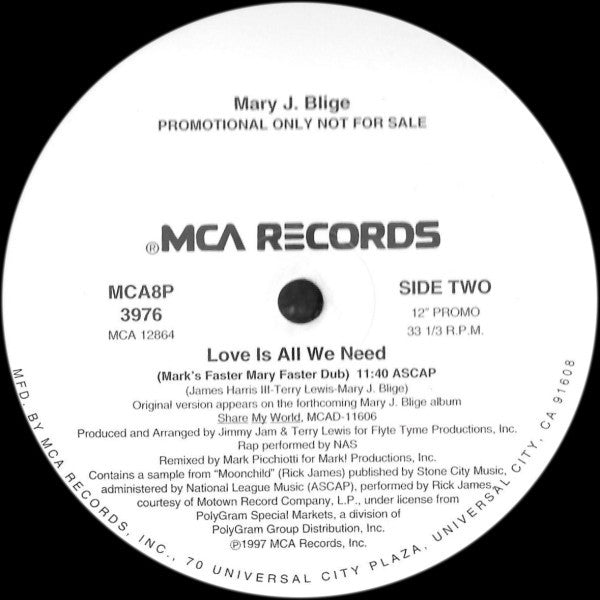 Mary J. Blige : Love Is All We Need (12", Promo)