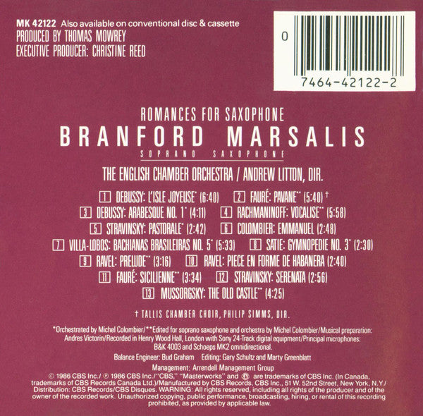 Branford Marsalis : Romances For Saxophone (CD, Album)