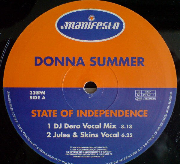 Donna Summer : State Of Independence (12")